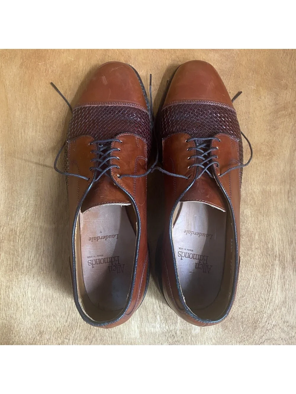 Allen Edmonds Lauderdale Cap Toe Oxford Shoes Mens 8.5 D Woven Brown Leather USA